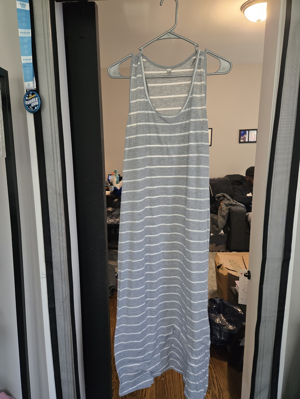 SHEIN Gray & White Striped Tank Maxi Dress